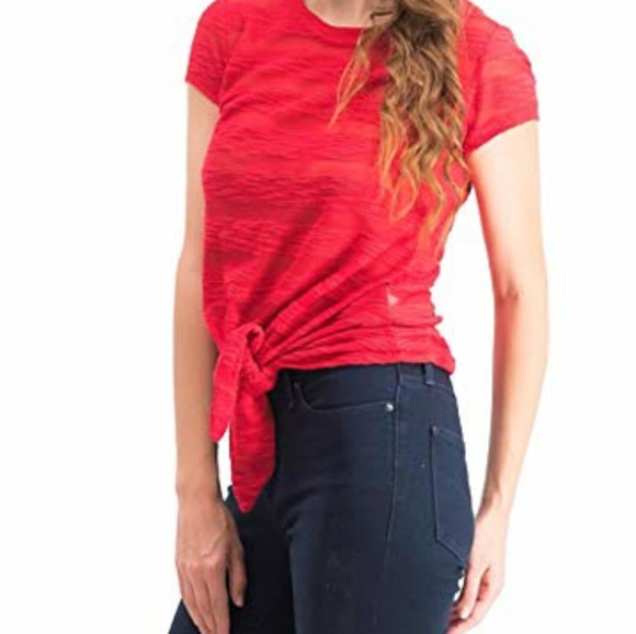 I-N-C Inc Illusion Tie-Front T-Shirt, Real RED Small - Picture 3 of 5